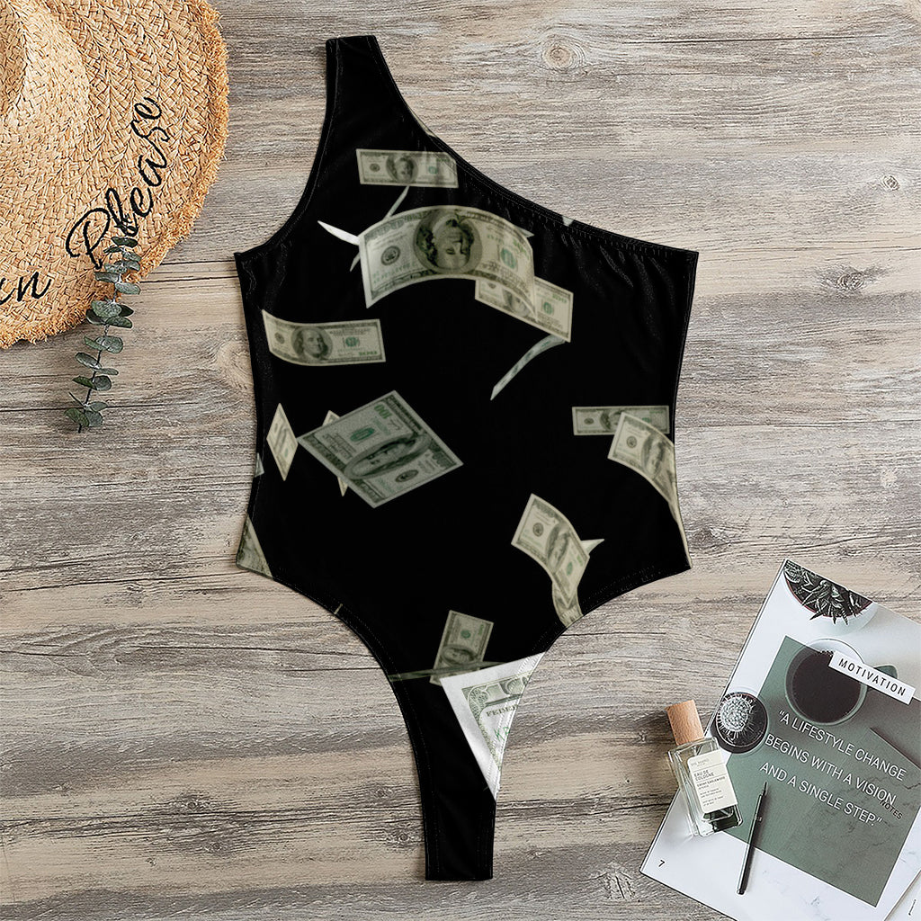 Flying US Dollar Print One Shoulder Bodysuit