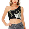 Flying US Dollar Print One Shoulder Crop Top