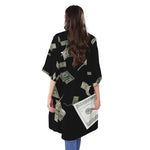 Flying US Dollar Print Open Front Beach Cover Up