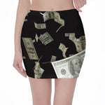 Flying US Dollar Print Pencil Mini Skirt