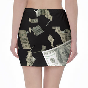 Flying US Dollar Print Pencil Mini Skirt