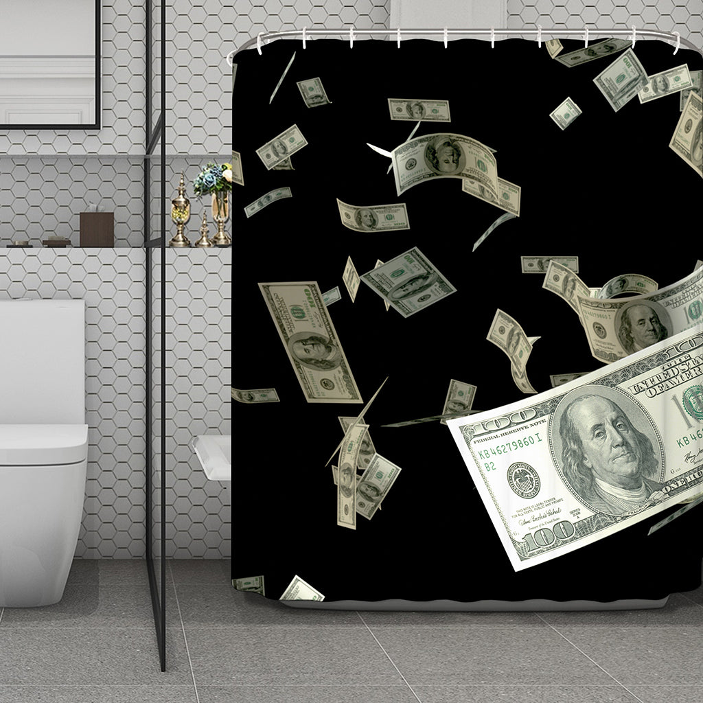 Flying US Dollar Print Polyester Shower Curtain