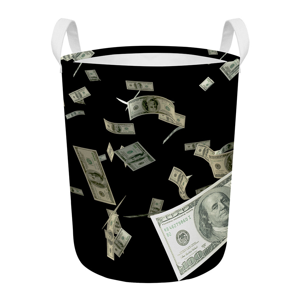 Flying US Dollar Print Round Laundry Basket