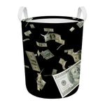 Flying US Dollar Print Round Laundry Basket