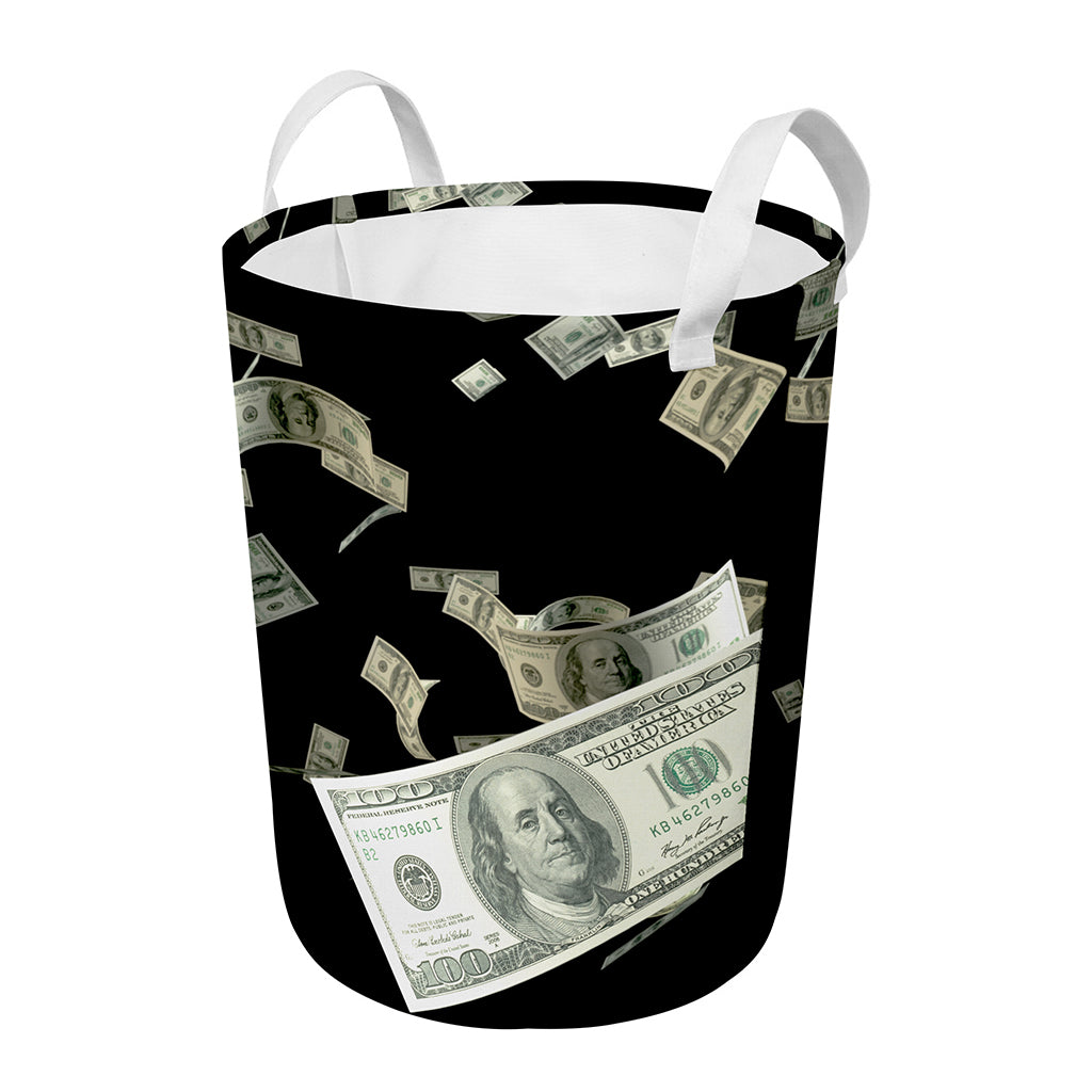 Flying US Dollar Print Round Laundry Basket