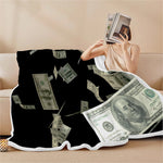 Flying US Dollar Print Sherpa Blanket