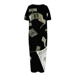 Flying US Dollar Print Short Sleeve Long Nightdress