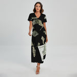 Flying US Dollar Print Short Sleeve Maxi Dress