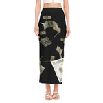 Flying US Dollar Print Side Slit Maxi Skirt