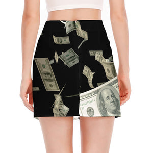 Flying US Dollar Print Side Slit Mini Skirt