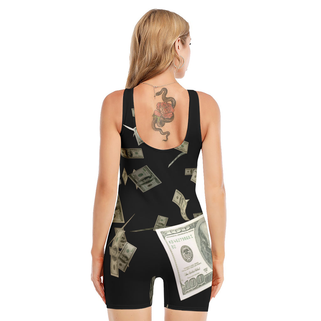 Flying US Dollar Print Sleeveless One Piece Swimsuit