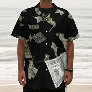 Flying US Dollar Print Textured Short Sleeve Shirt