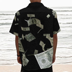 Flying US Dollar Print Textured Short Sleeve Shirt