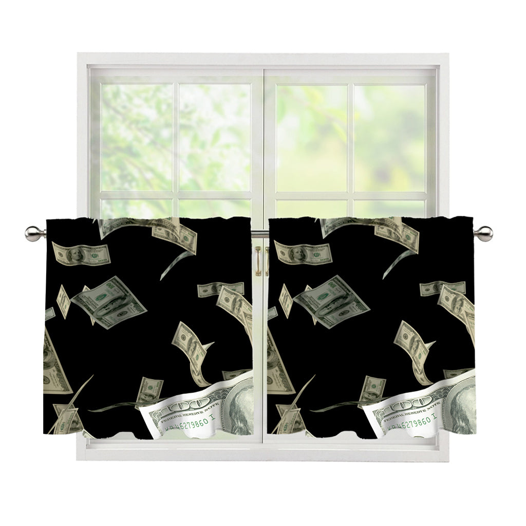 Flying US Dollar Print Tier Curtains