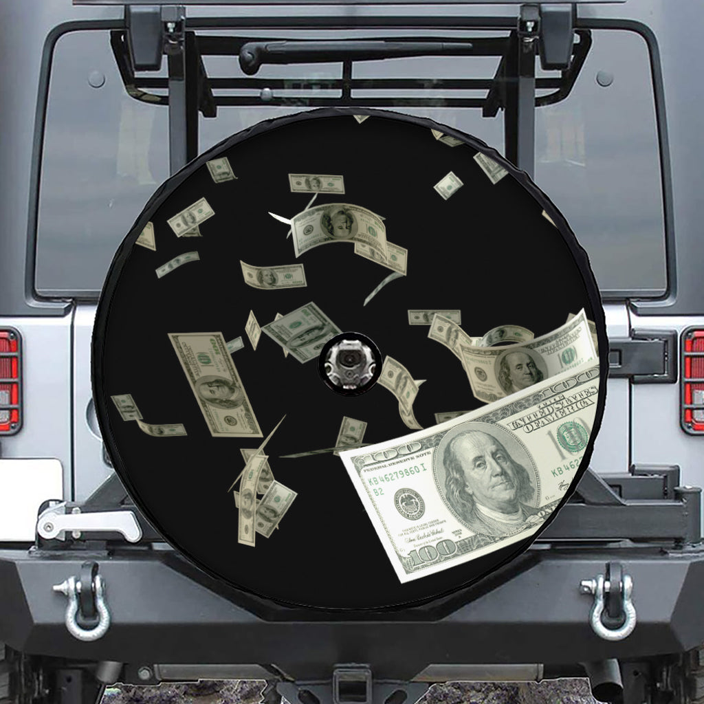 Flying US Dollar Print Tire Cover With Camera Hole