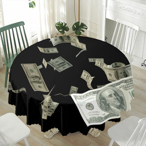 Flying US Dollar Print Waterproof Round Tablecloth