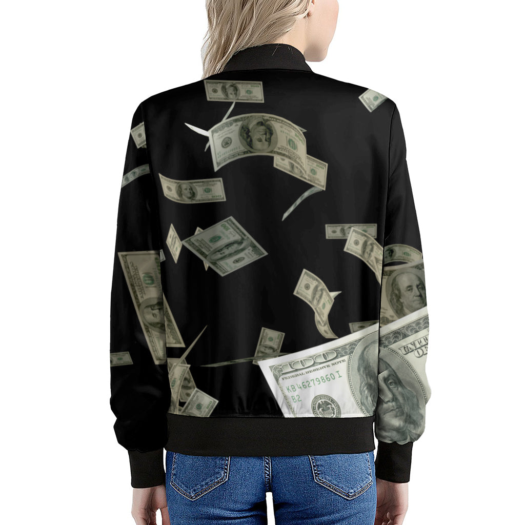 Flying US Dollar Print Women's Bomber Jacket