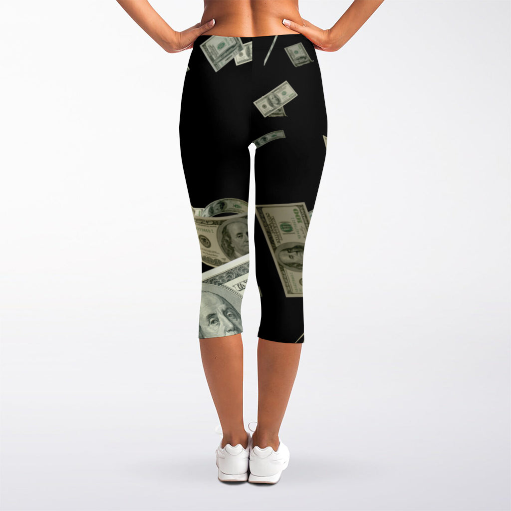 Flying US Dollar Print Women's Capri Leggings