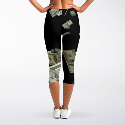 Flying US Dollar Print Women's Capri Leggings