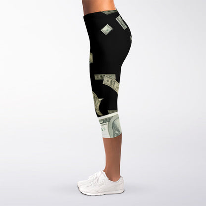 Flying US Dollar Print Women's Capri Leggings