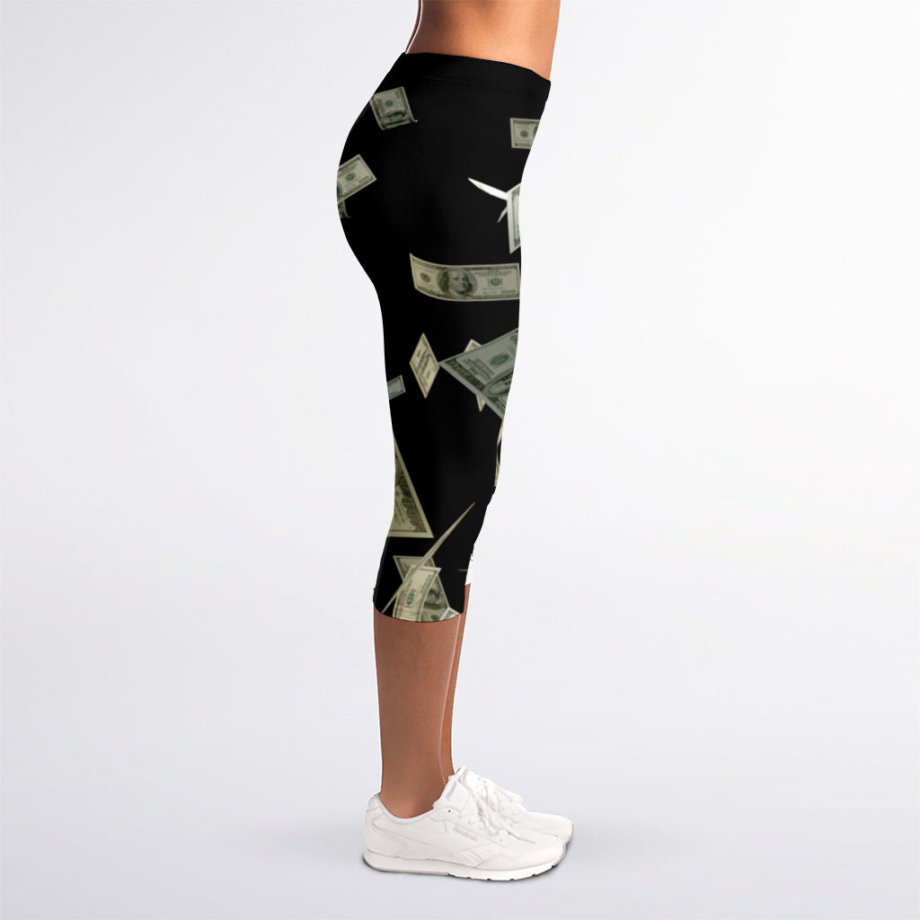 Flying US Dollar Print Women's Capri Leggings
