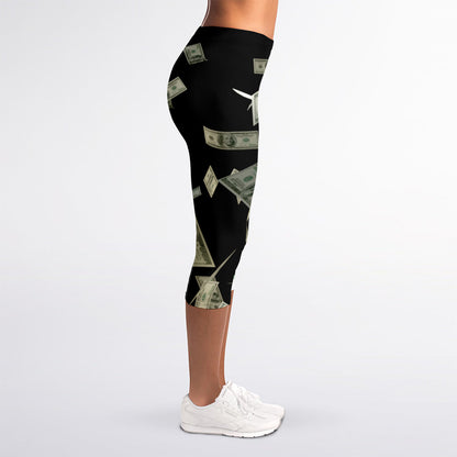 Flying US Dollar Print Women's Capri Leggings
