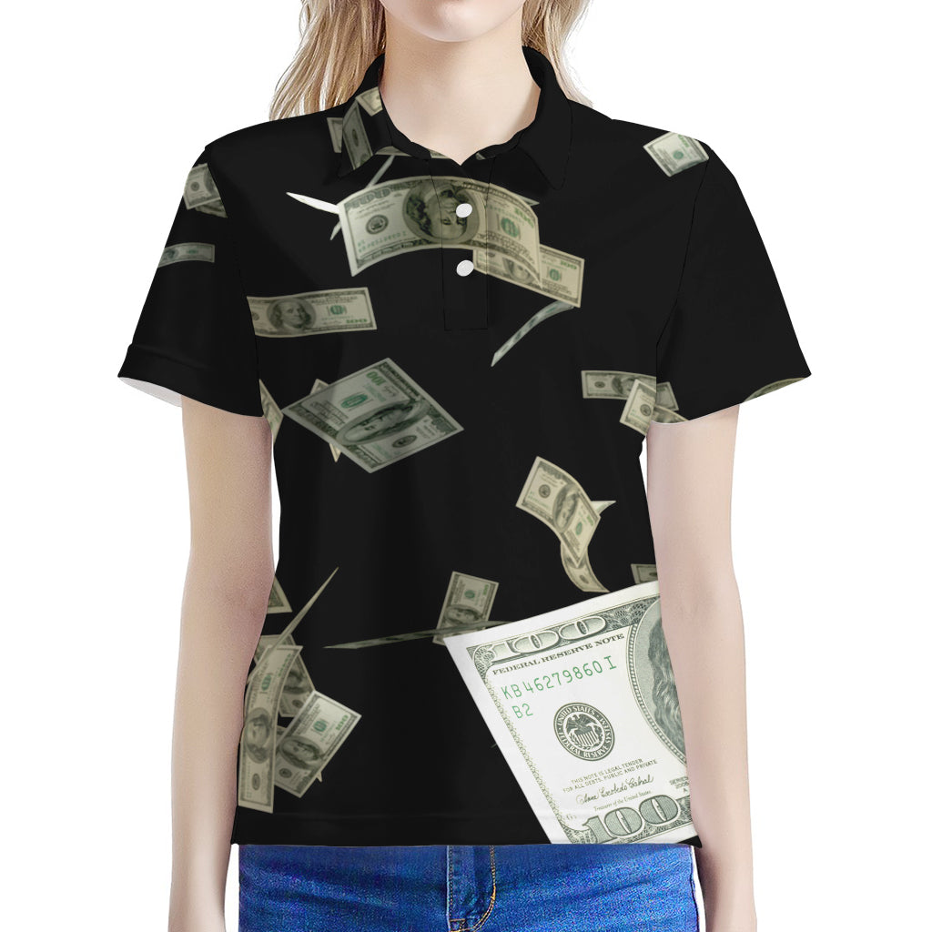 Flying US Dollar Print Women's Polo Shirt