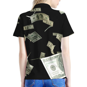 Flying US Dollar Print Women's Polo Shirt