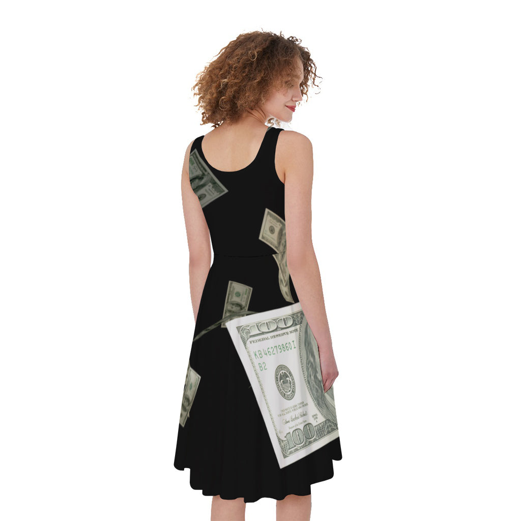 Flying US Dollar Print Women's Sleeveless Dress