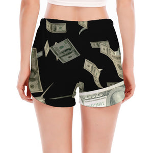 Flying US Dollar Print Women's Split Running Shorts