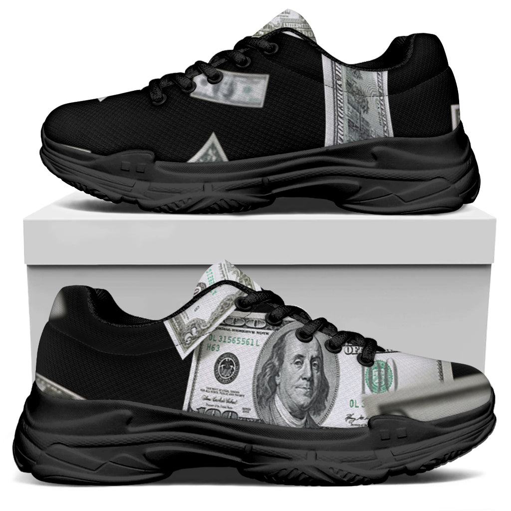 Flying USD Print Black Chunky Shoes
