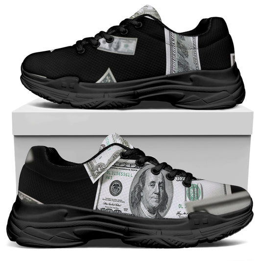 Flying USD Print Black Chunky Shoes