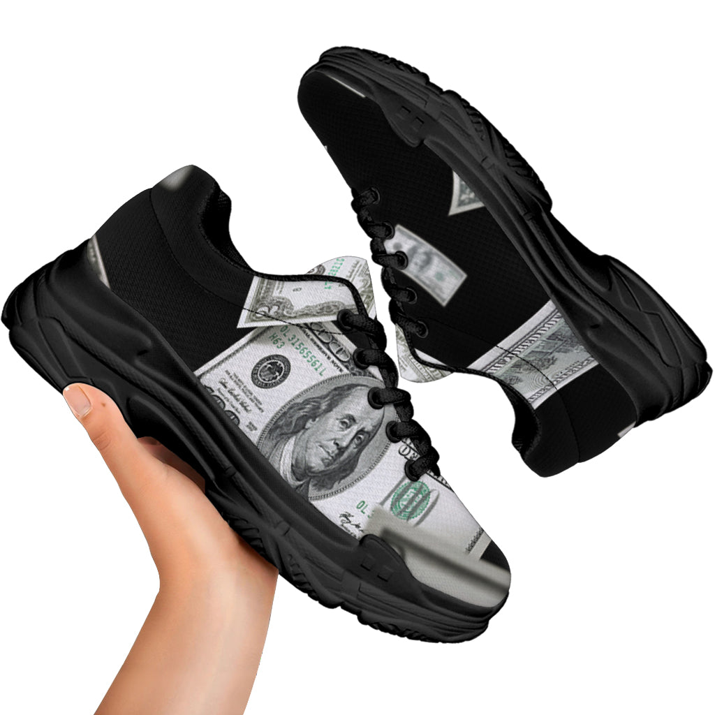 Flying USD Print Black Chunky Shoes