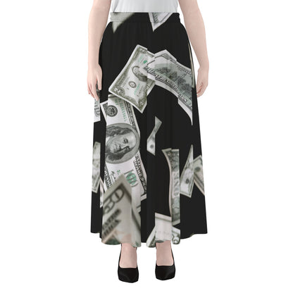 Flying USD Print Chiffon Maxi Skirt