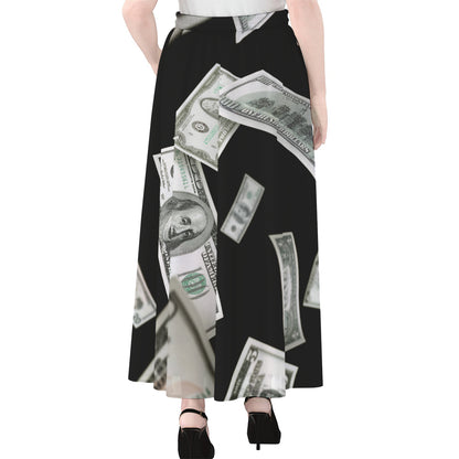 Flying USD Print Chiffon Maxi Skirt