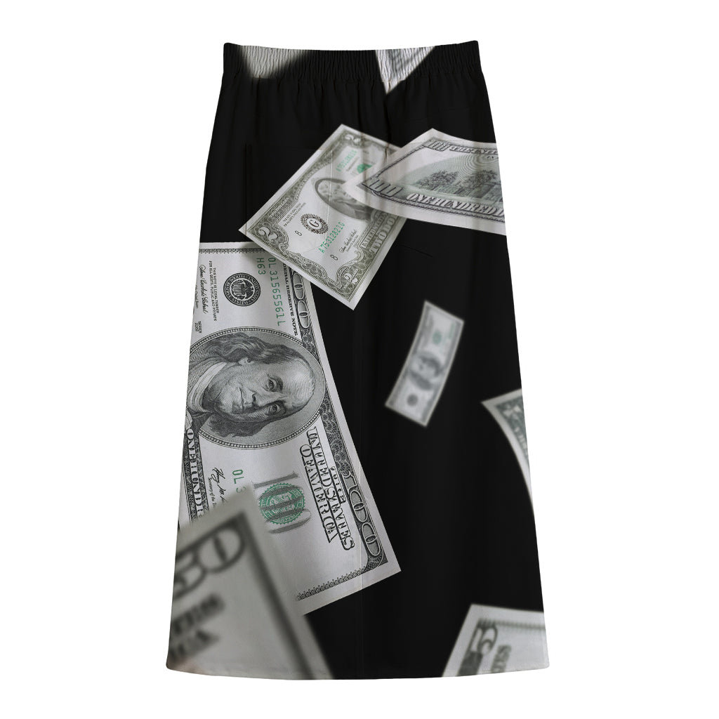 Flying USD Print Cotton Front Slit Maxi Skirt