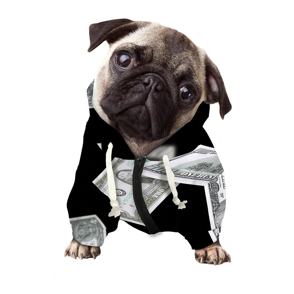 Flying USD Print Dog Zip Up Hoodie