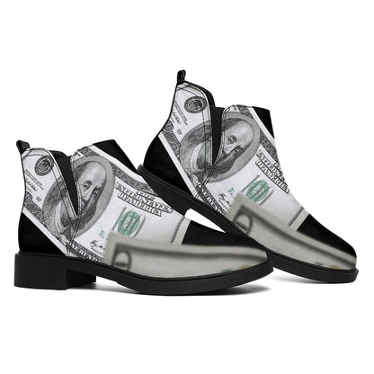 Flying USD Print Flat Ankle Boots