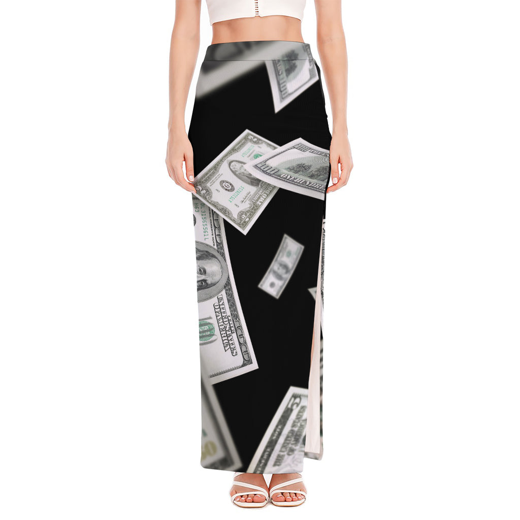 Flying USD Print High Slit Maxi Skirt