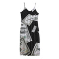 Flying USD Print Jersey Midi Cami Dress