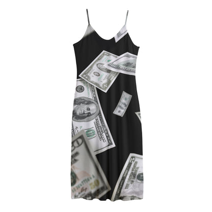 Flying USD Print Jersey Midi Cami Dress