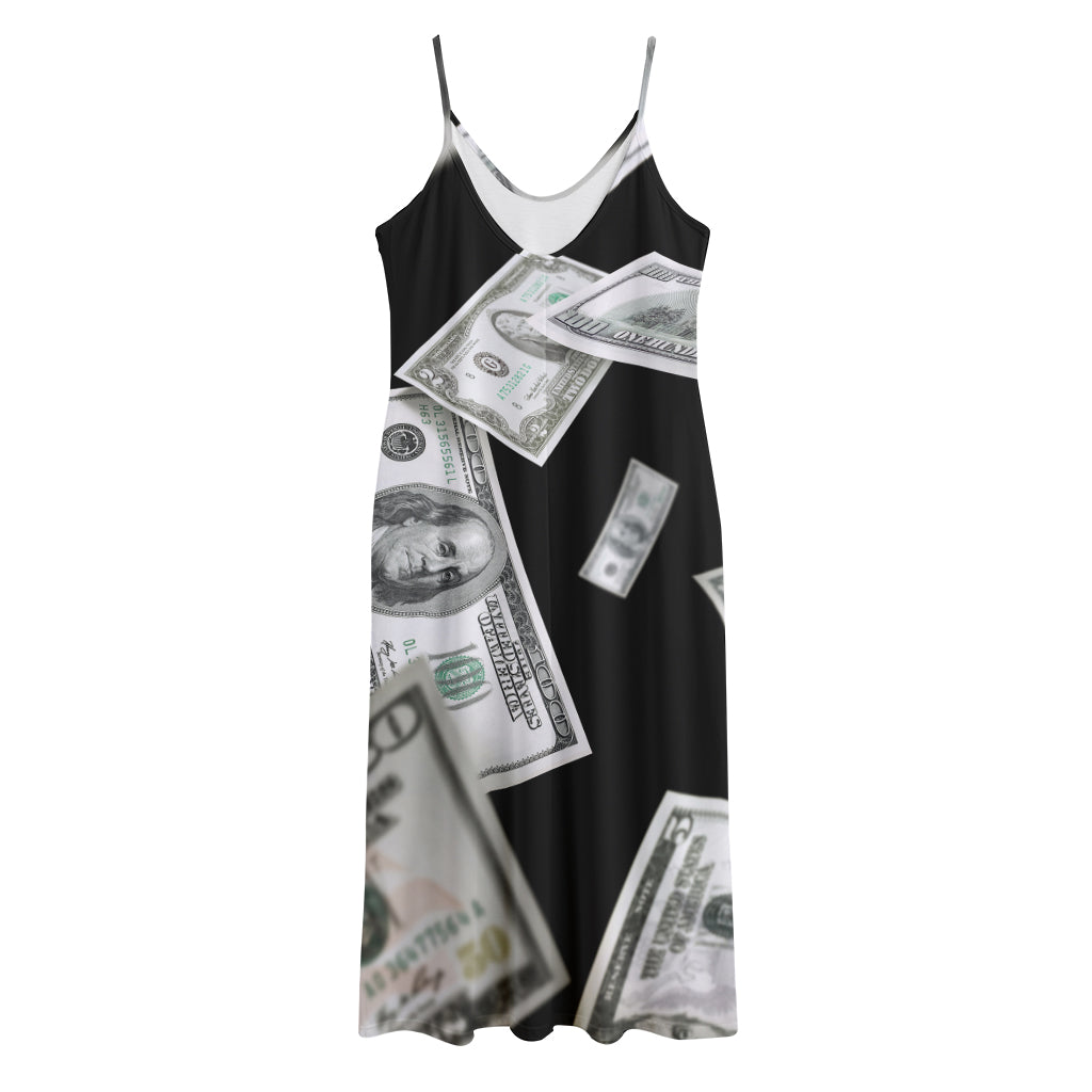 Flying USD Print Jersey Midi Cami Dress