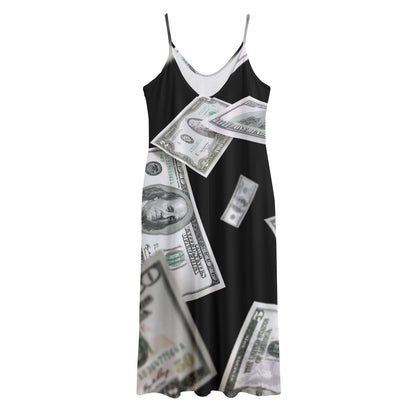 Flying USD Print Jersey Midi Cami Dress