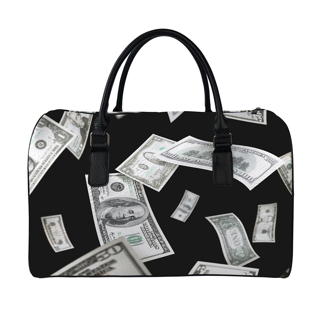 Flying USD Print Leather Duffle Bag
