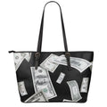 Flying USD Print Leather Tote Bag With Zipper