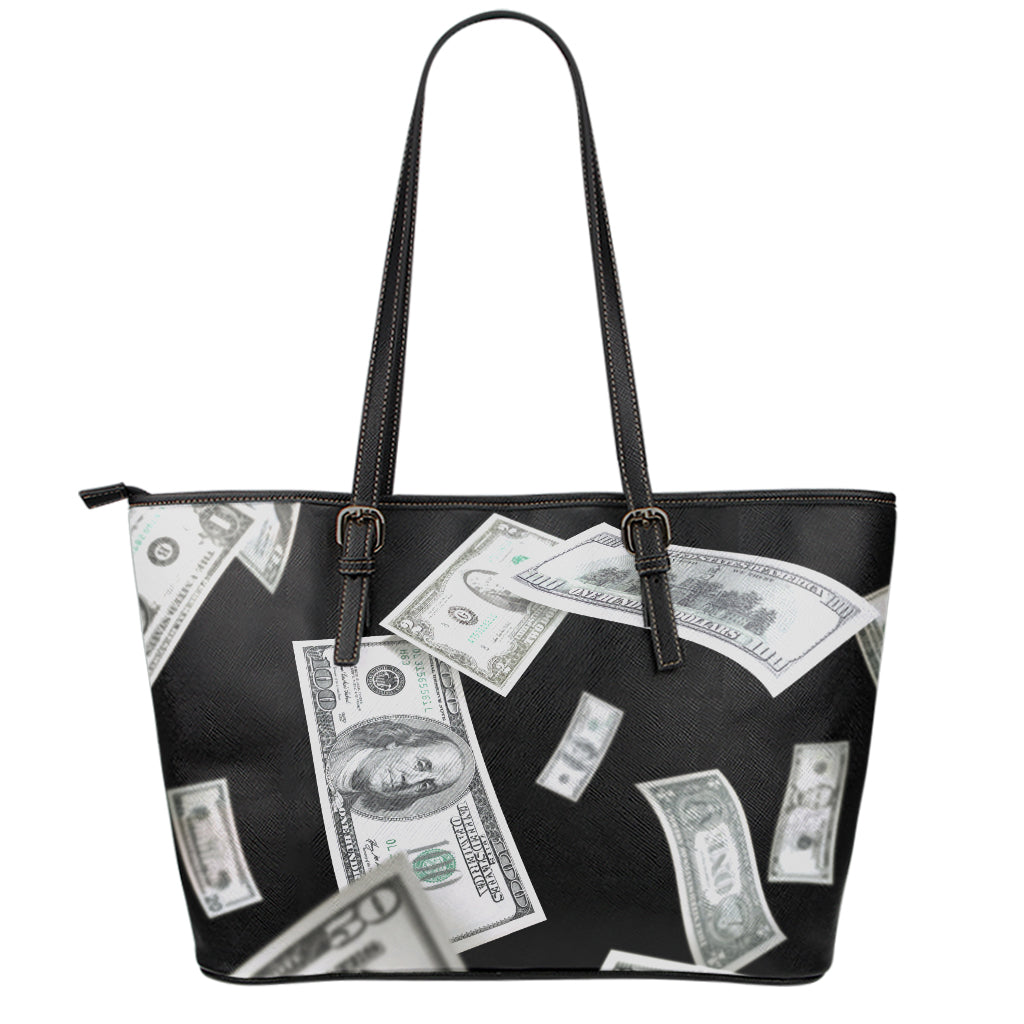 Flying USD Print Leather Tote Bag