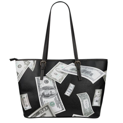 Flying USD Print Leather Tote Bag