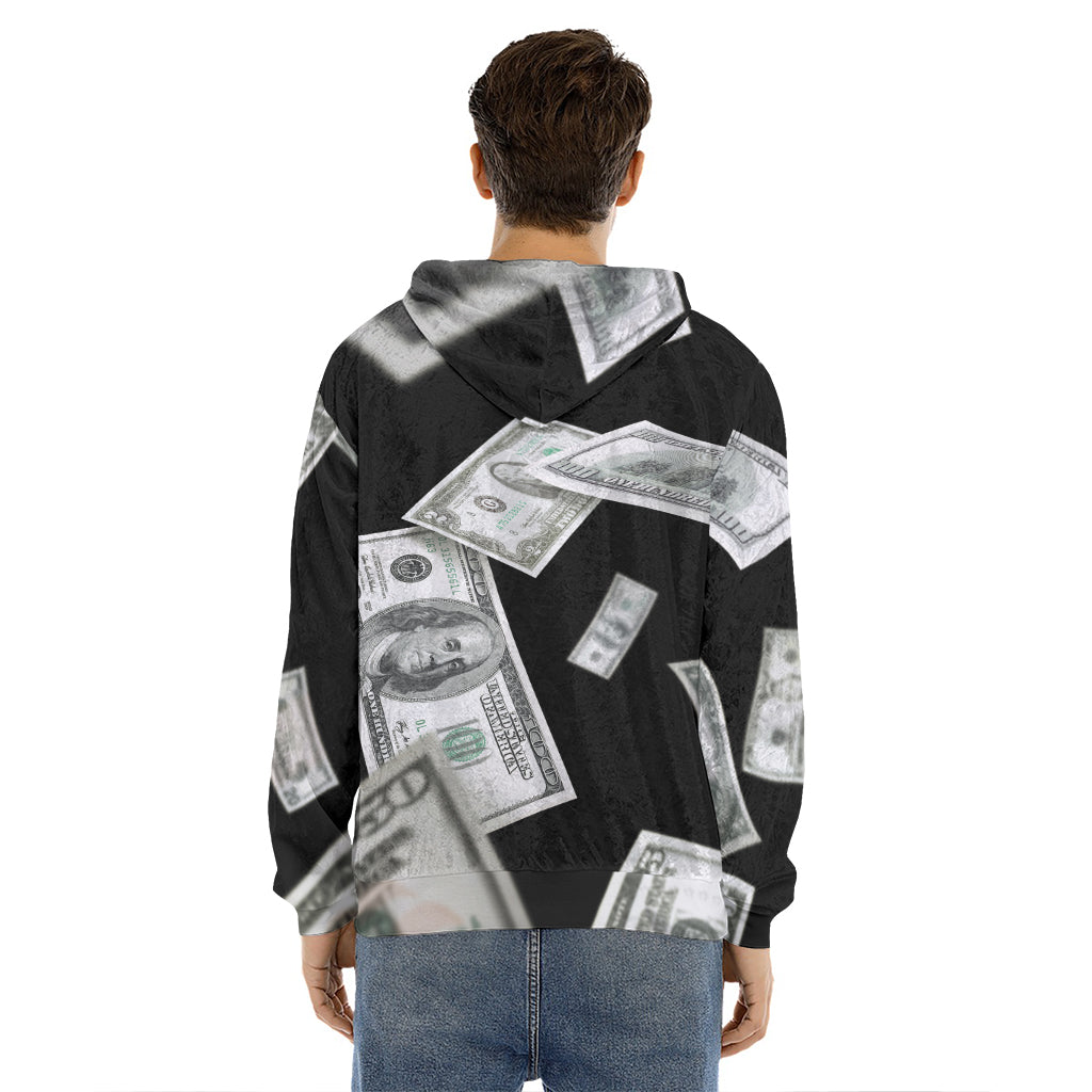 Flying USD Print Men's Velvet Pullover Hoodie