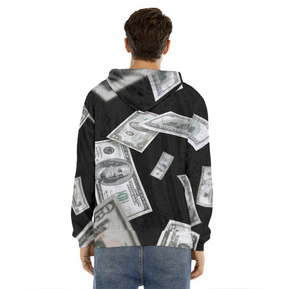 Flying USD Print Men's Velvet Pullover Hoodie