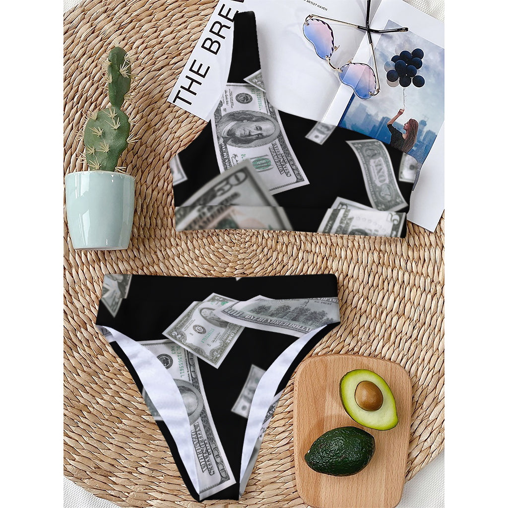 Flying USD Print One Shoulder Bikini Top